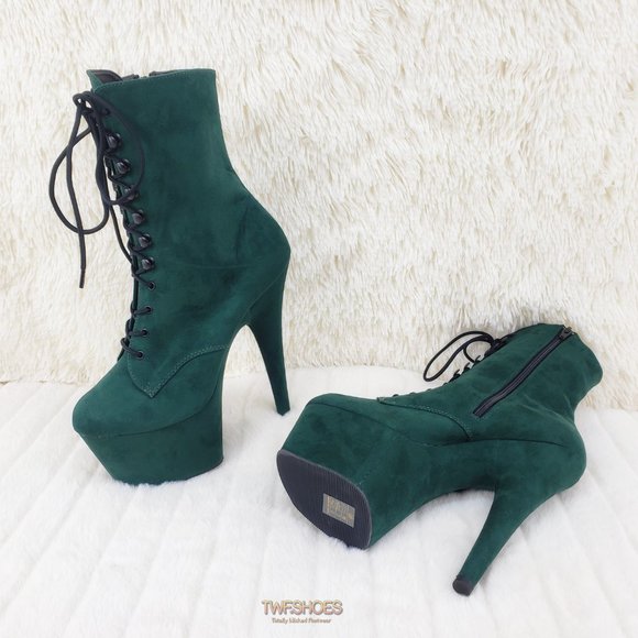 Adore 1020FS Emerald Green V-Suede Platform 7" Heel Ankle Boots - Picture 6 of 14